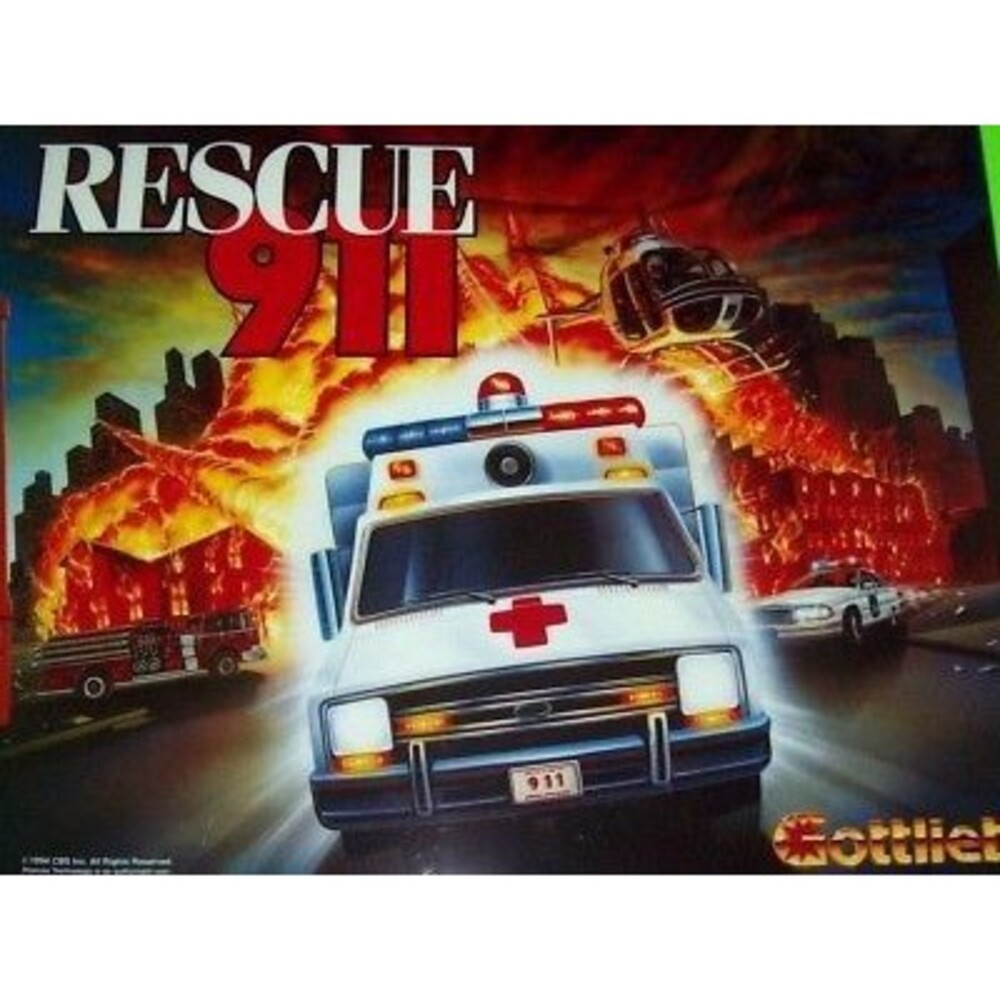 Gottlieb Rescue 911 Pinball Machine Translite Original 1994 Helicopter Ambulance